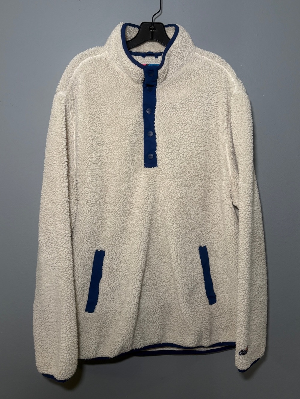chubbies White Sherpa Zip Pullover with Blue Trim